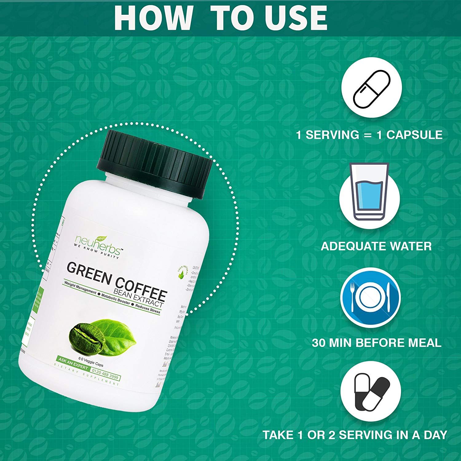 Neuherbs Green Coffee Bean Extract Capsules with added Piperine for Weight Management (800mg