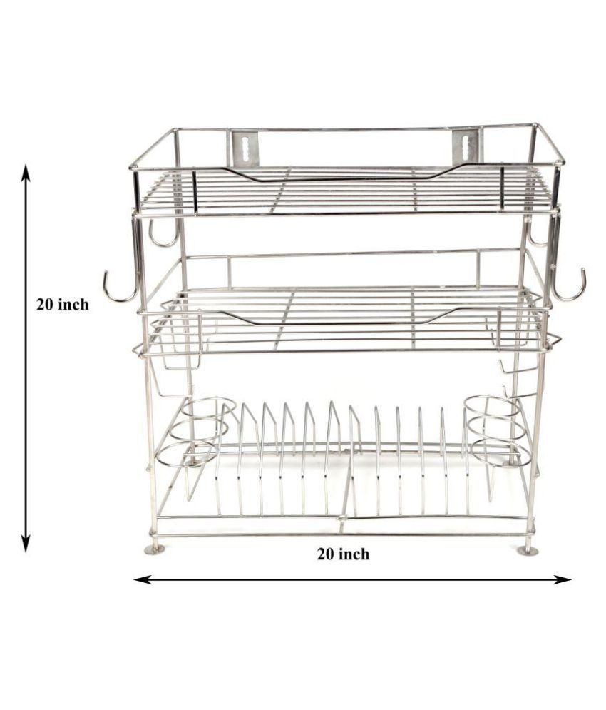 Kitchen Rack by Gehwara,(kitchen rack organiser/kitchen rack steel/kitchen rack for utensils),Make your home orgazanised in better way-Make of Pure Stainless Steel-Wall Mountable 20 inch X 20 inch X 10 inch)