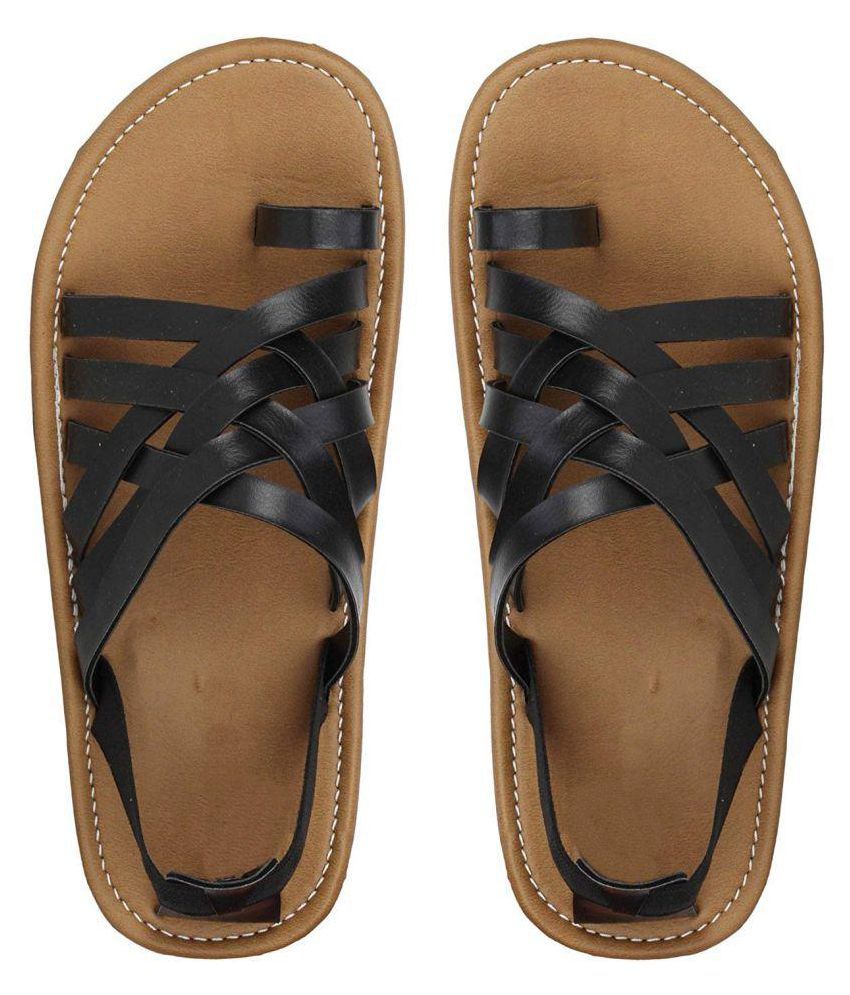Pollo Black Synthetic Leather Sandals - Buy Pollo Black Synthetic ...