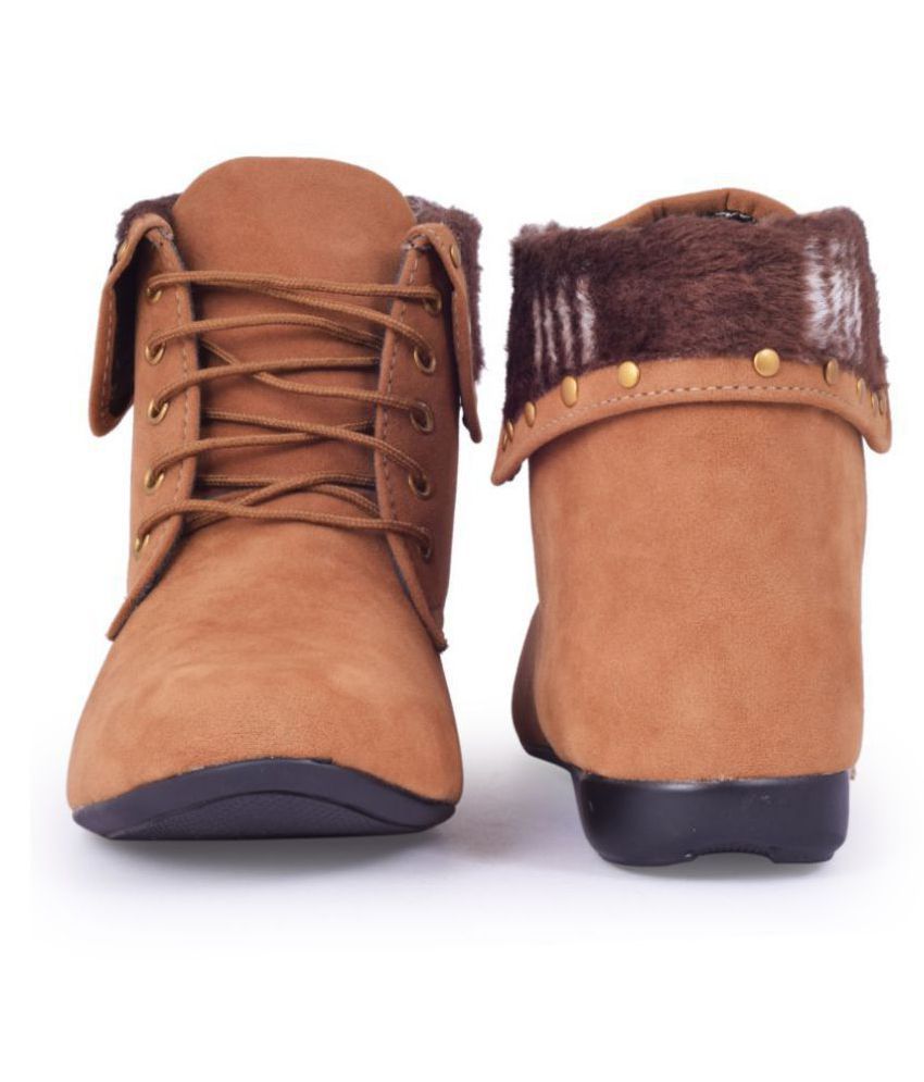 ladies tan ankle boots with fur trim