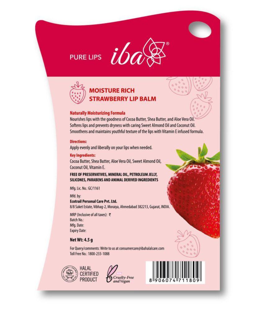 Iba Halal Moisture Rich Lip Balm Strawberry 4 5 Gm Buy Iba Halal Moisture Rich Lip Balm Strawberry 4 5 Gm At Best Prices In India Snapdeal