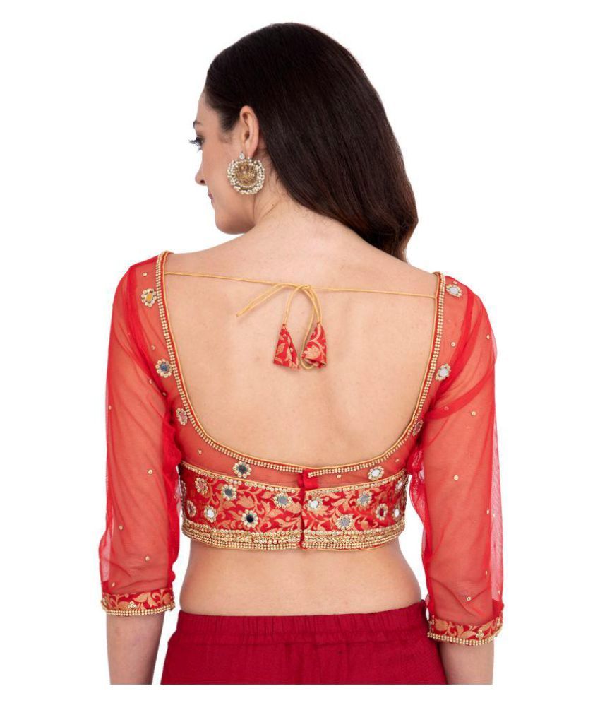 red brocade blouse design