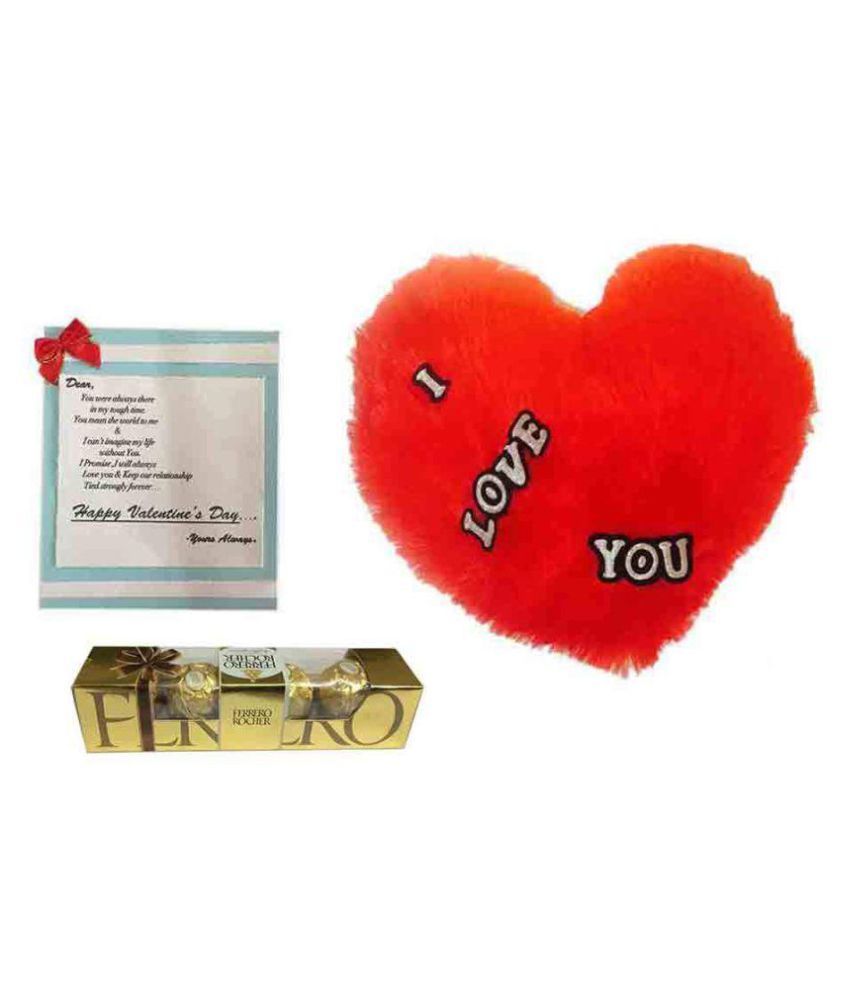 Loops N Knots Valentine S Day Gift I Love You Red Heart Cushion Ferrero Rocher Chocolates 4 Pcs With Card For Him Her Buy Online At Best Price In India Snapdeal