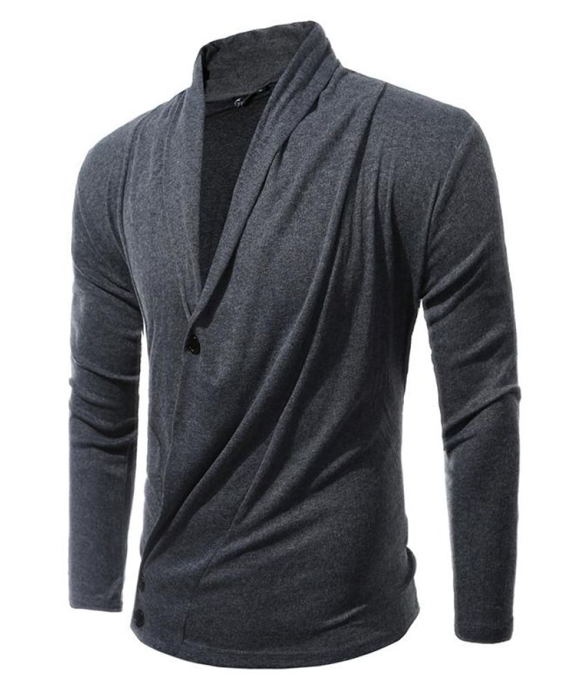 Mens Knit Pleated Draped Deep V-Neck Solid Color Shawl Collar Button Up ...