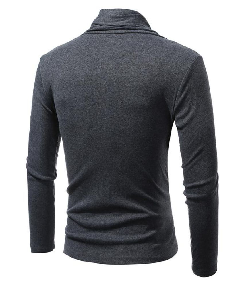 Mens Knit Pleated Draped Deep V-Neck Solid Color Shawl Collar Button Up ...
