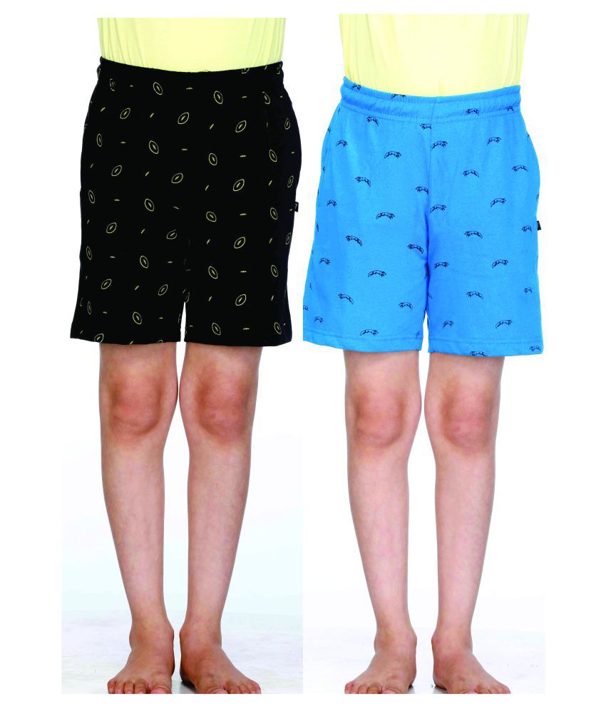     			Proteens Boy's Shorts Allover Print R.Blue and Black Combo Pack of 2