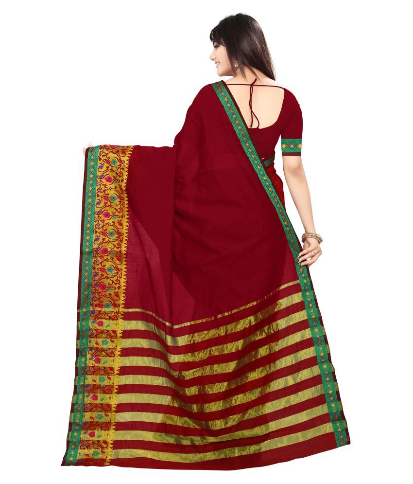 maroon cotton silk saree