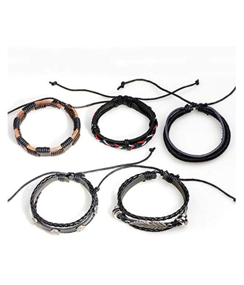 Stylish Fashion Set of 5 Genuine Leather Multi Strand Bracelets, Wrist