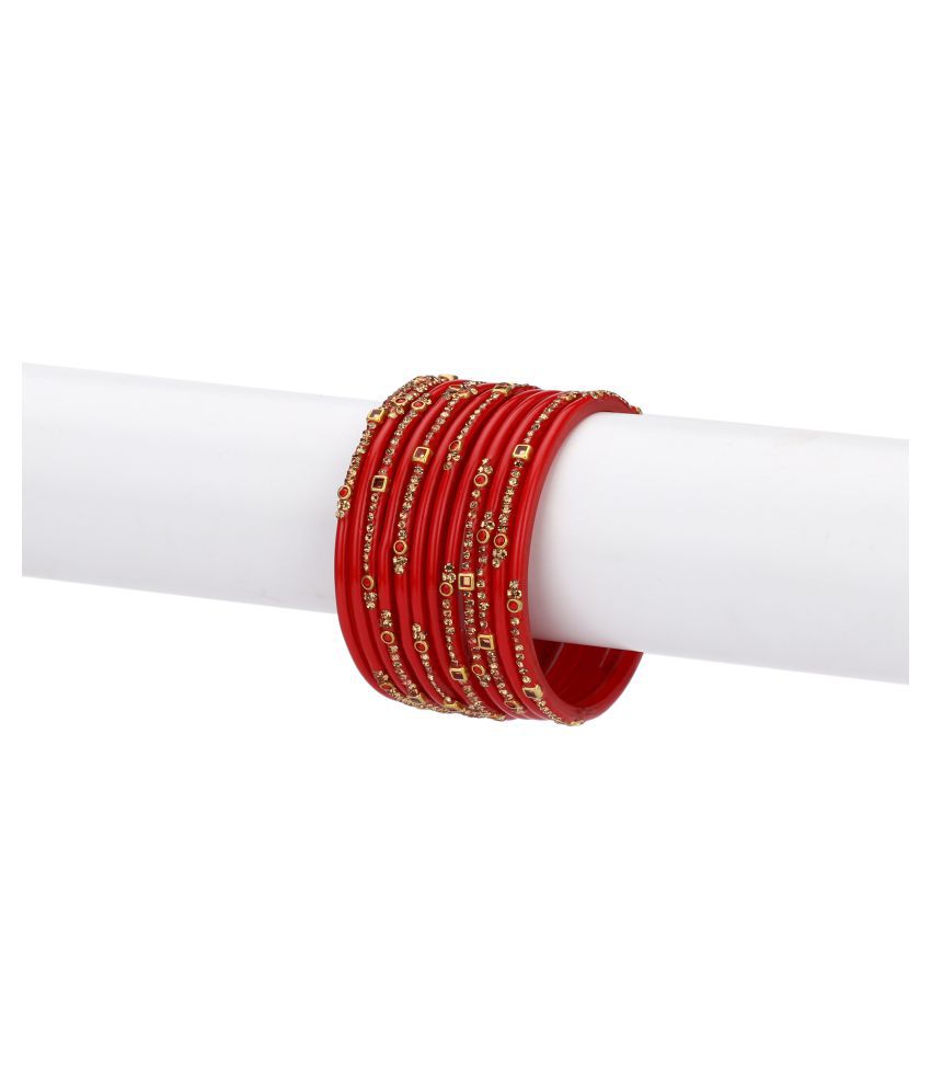     			Designer Colorful Collection Red & Golden 12 Fashion Bangle Set Ornamented With Exclusive Beads-HA1