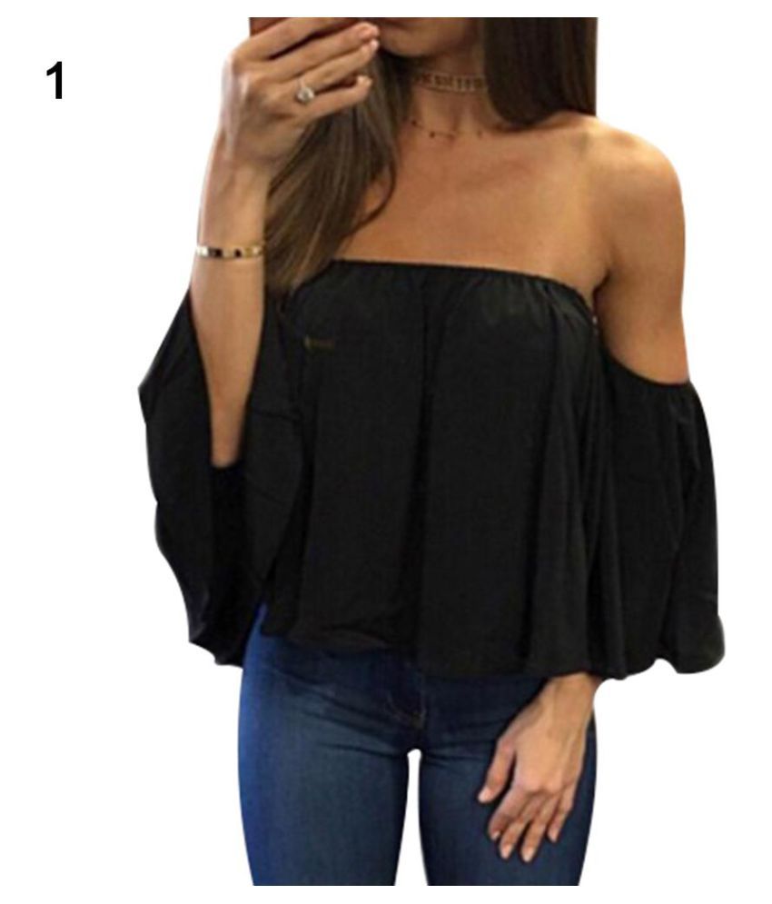 Buy Lady Sexy Off Shoulder Long Sleeve Solid Color Loose Chiffon Top T 1249