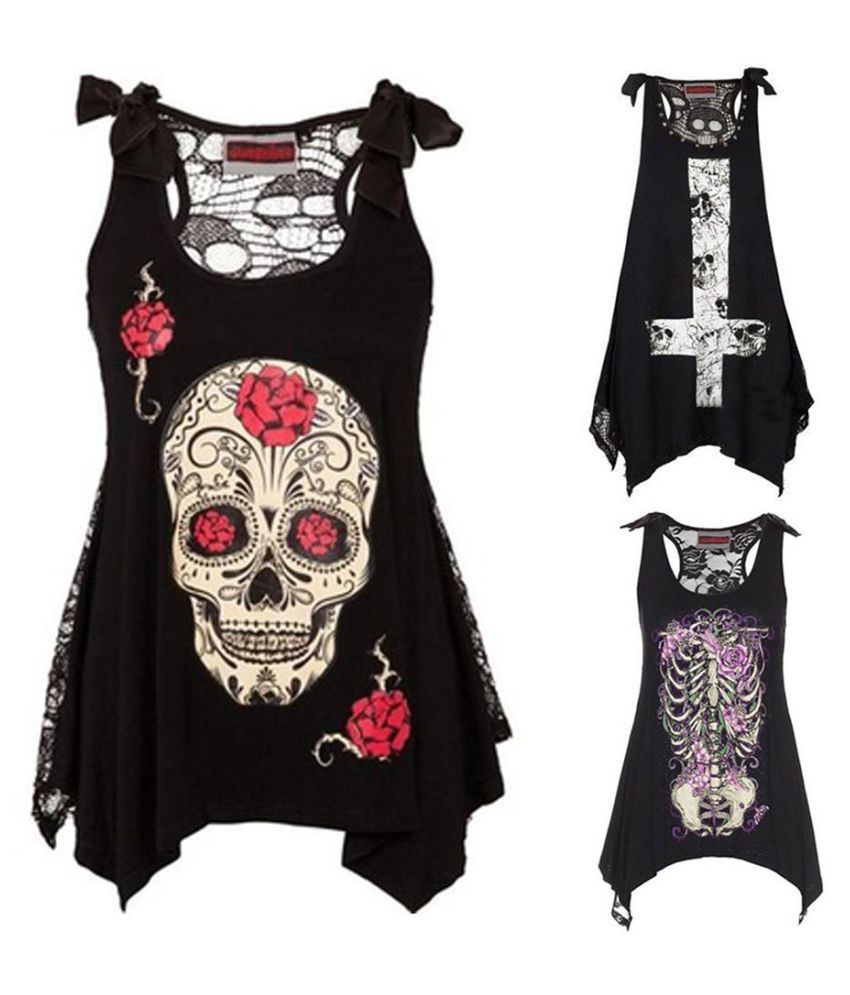 Buy Women Fashion Rock Punk Skull Loose Lace Patchwork Bandages ...