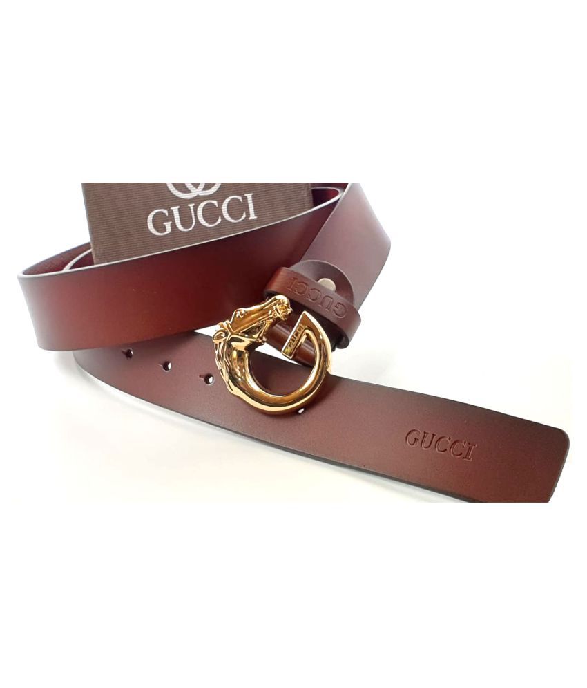 gucci t Brown Leather Casual Belt - Pack of 1: Buy Online at Low Price in India - Snapdeal