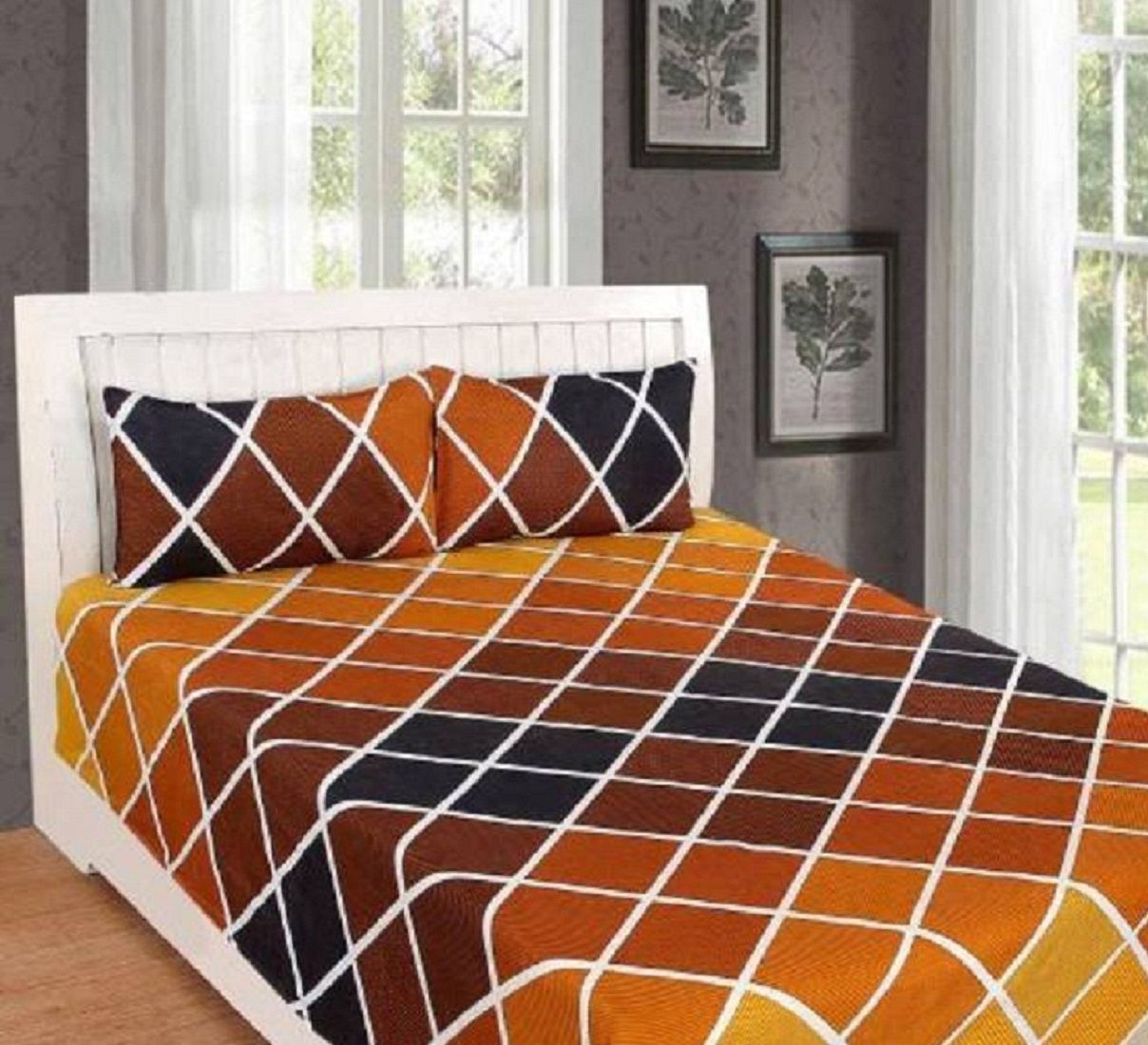 New panipat textile zone Poly Cotton 2 Double Bedsheets with 4 Pillow