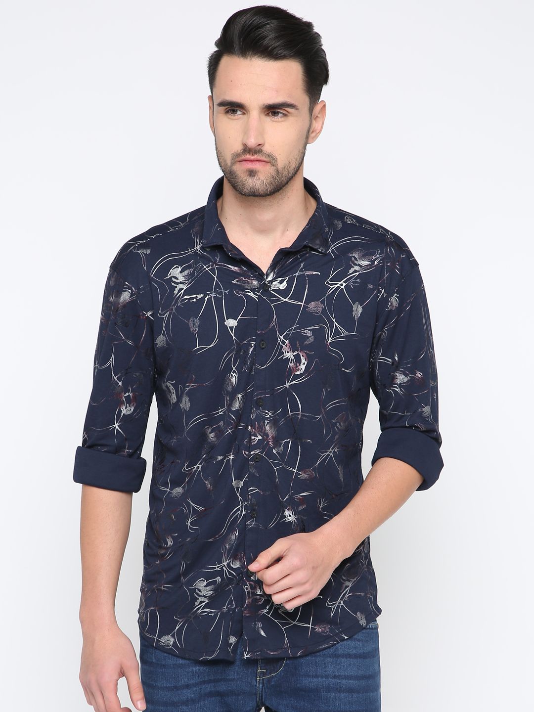     			Showoff Cotton Blend Slim Fit Prints Men's Casual Shirt - Navy ( Pack of 1 )