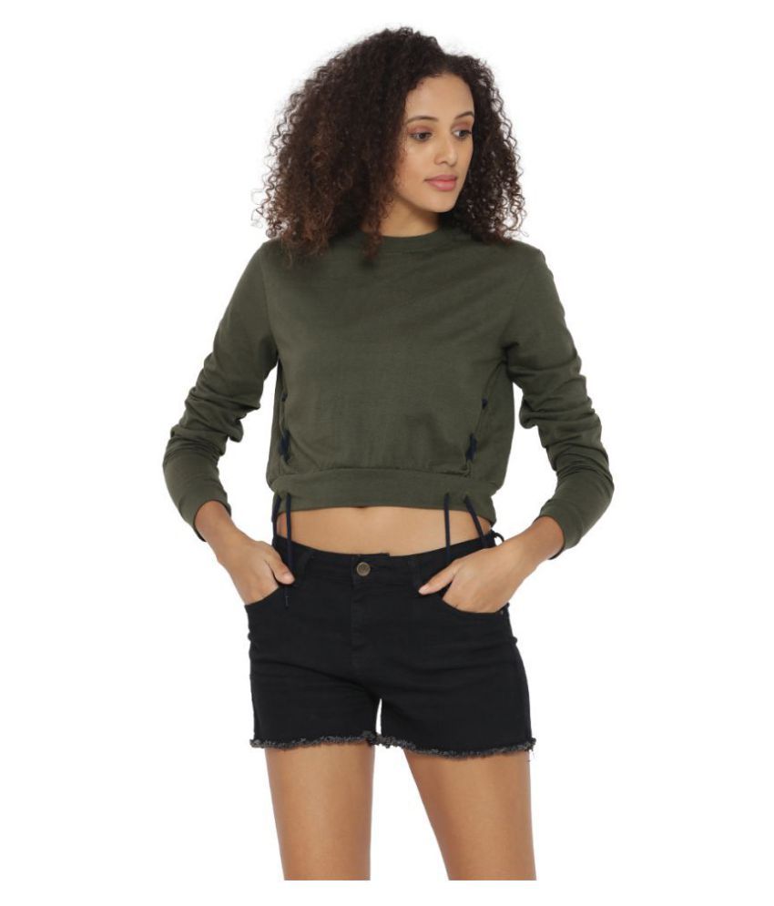 Campus Sutra - Green Cotton Women's Crop Top ( Pack of 1 )