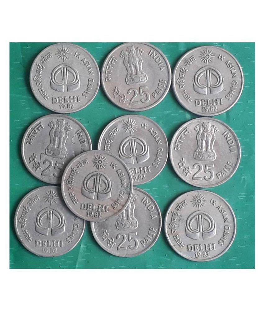 10 COINS LOT - 25 Paise (IX. Asian Games) 1982 ...
