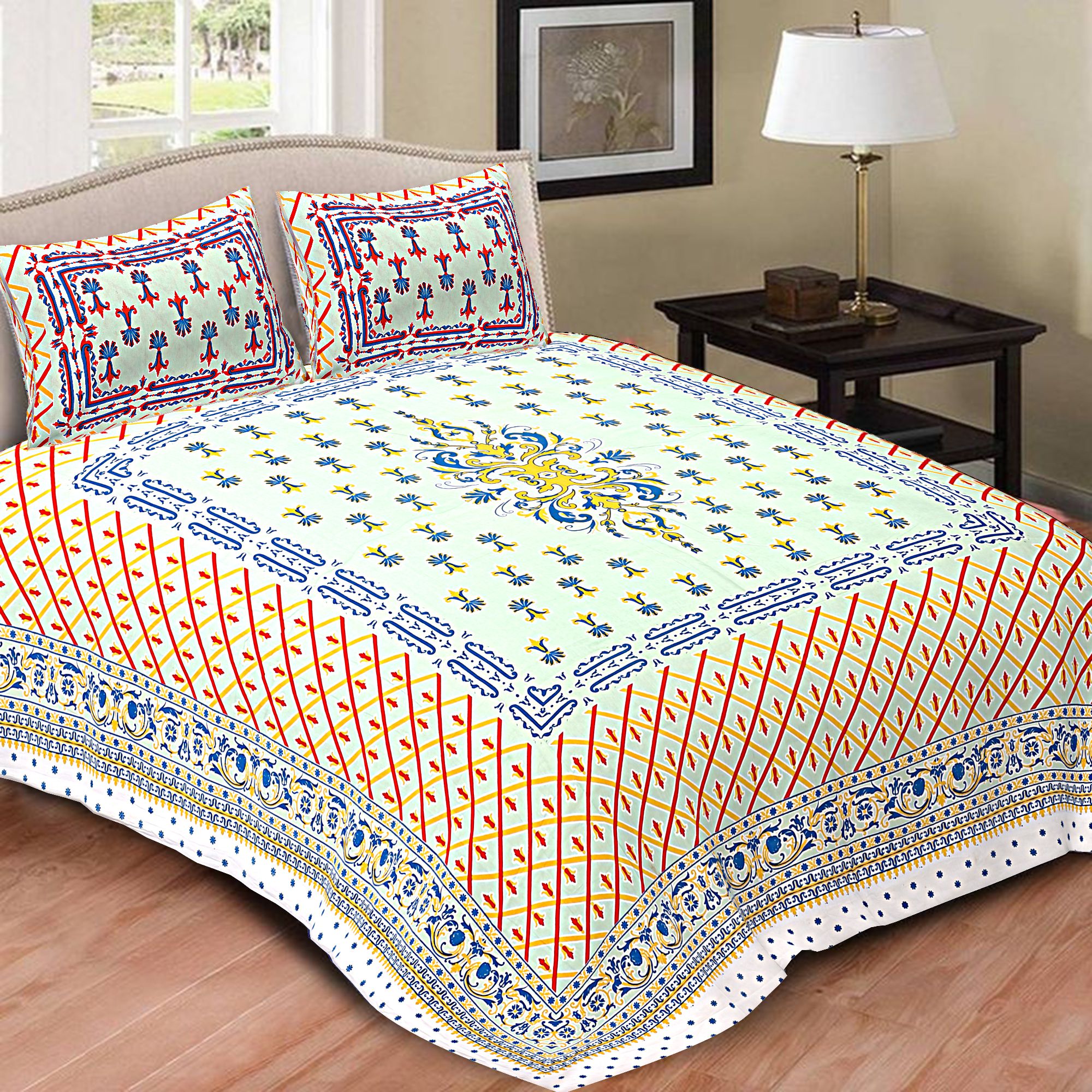 Lovely Prints Cotton Double Bedsheet with 2 Pillow Covers - Buy Lovely Prints Cotton Double