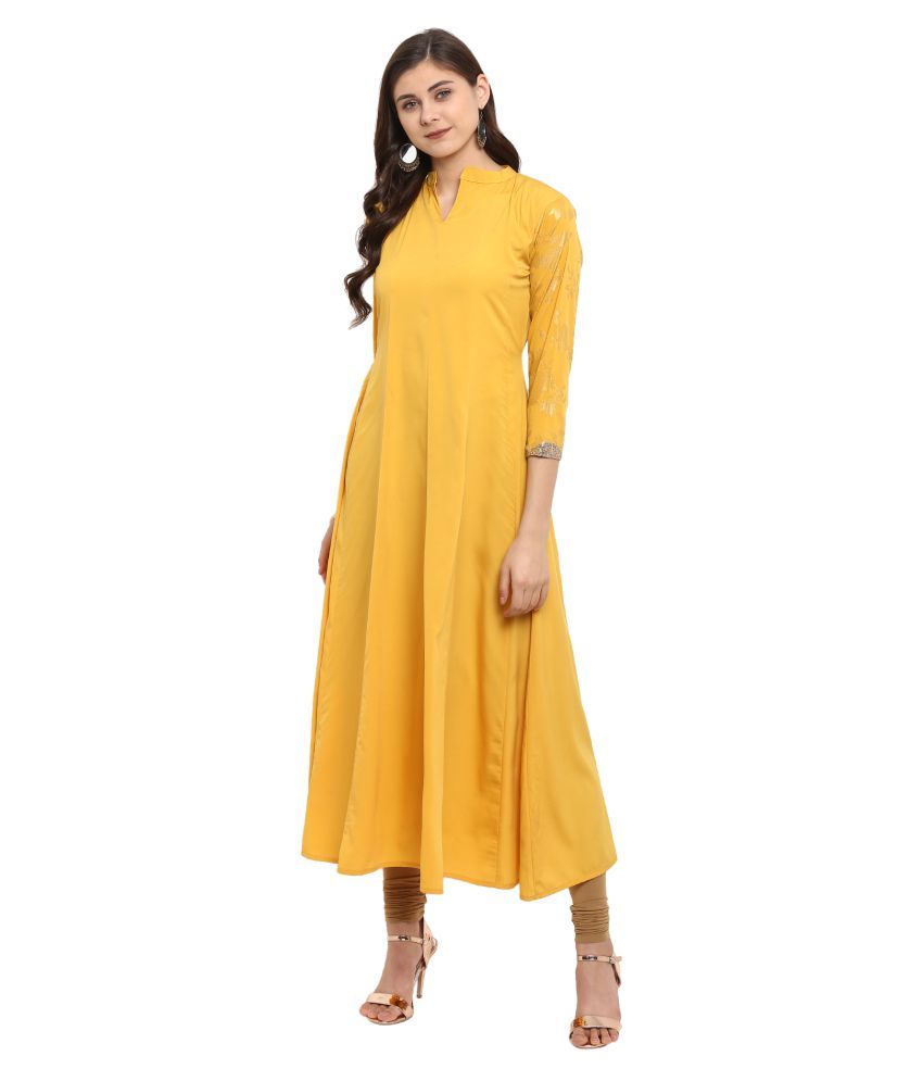 Ahalyaa Yellow Crepe Anarkali Kurti - Buy Ahalyaa Yellow Crepe Anarkali ...