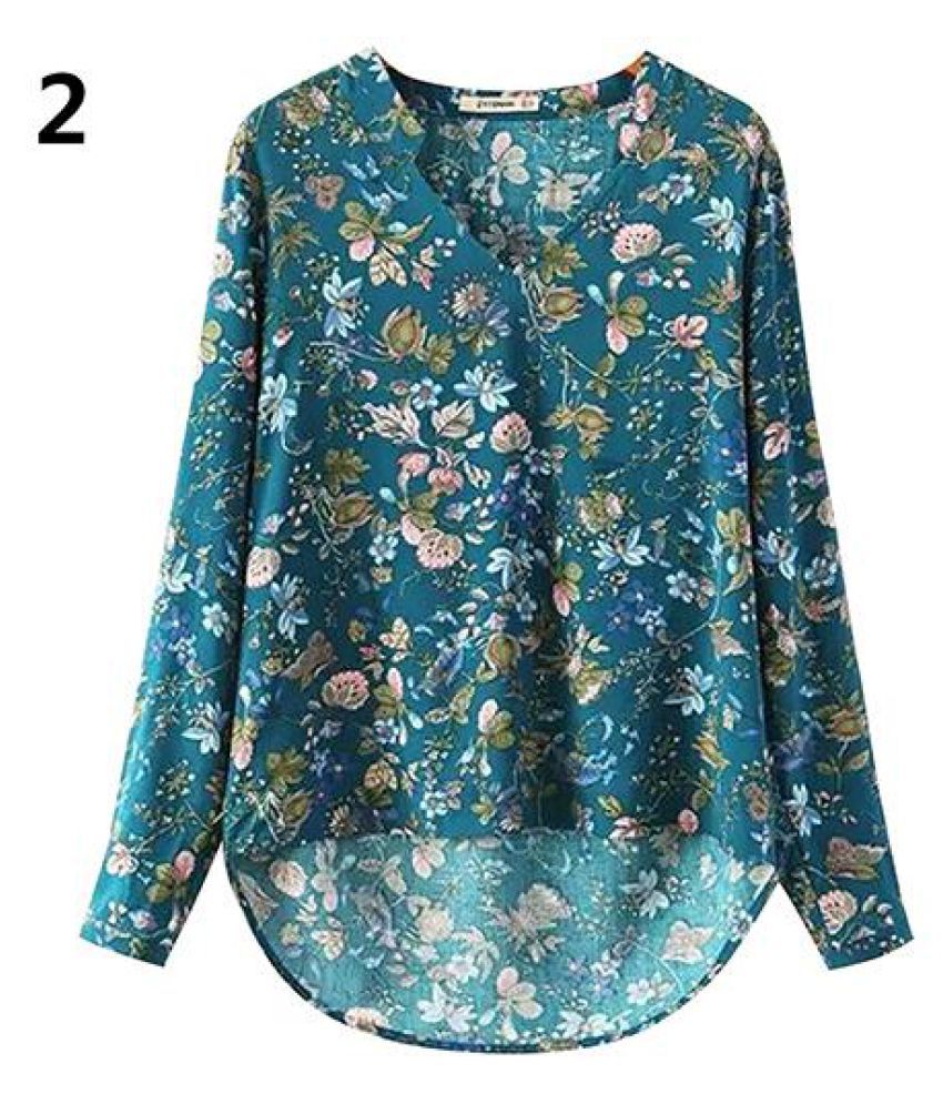 V Neck Long Sleeve Cotton Shirt Blouse 