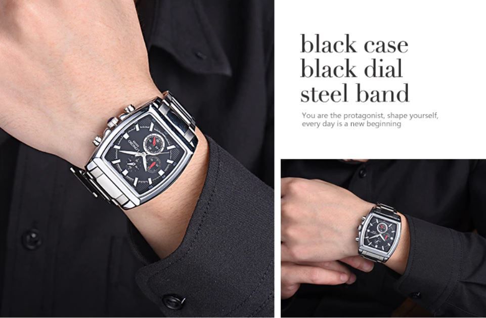 LONGBO Black Square Dial Stainless Steel Non-Functional ...