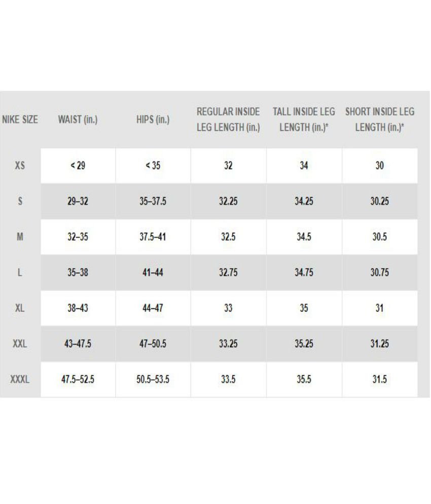 Nike Dri Fit Size Chart
