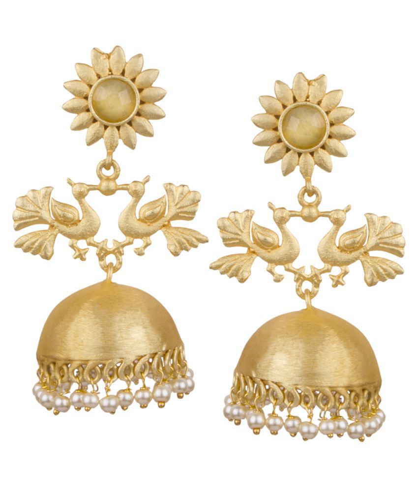     			Piah Fashion  Matt Gold Plated Alluring  Peacock Design Brass Pearl  Jhumkhi  For Women & Girls \n