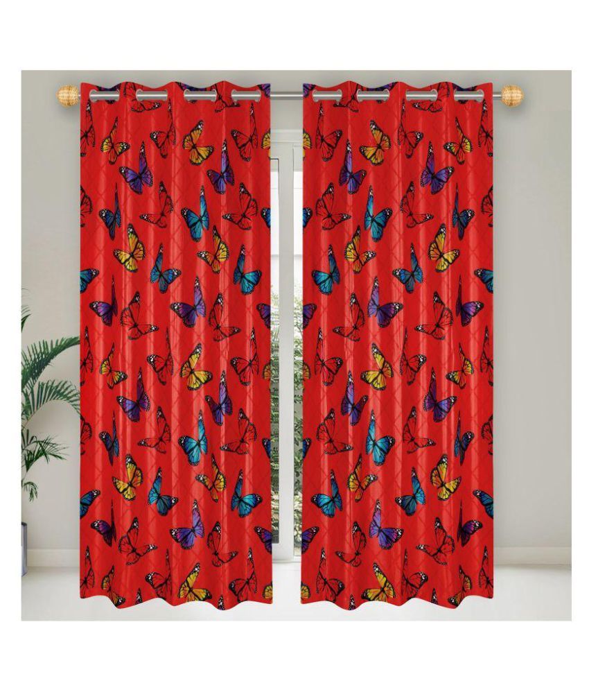     			E-Retailer Set of 2 Long Door Semi-Transparent Eyelet Polyester Curtains Red