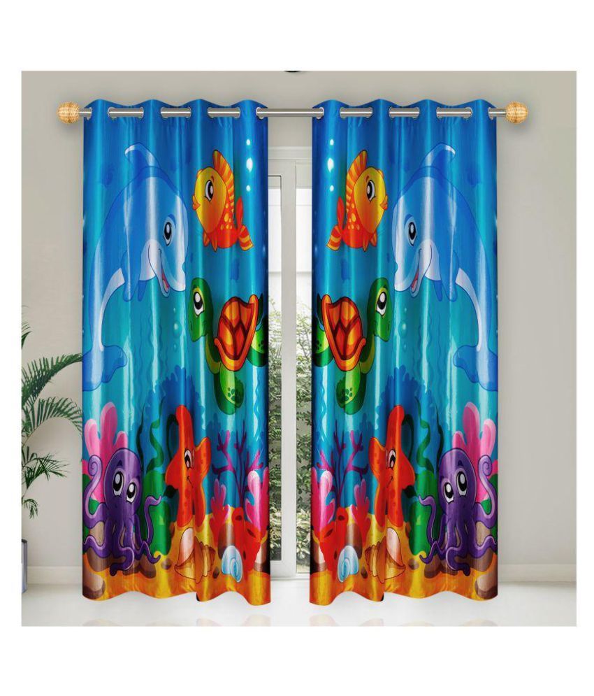     			E-Retailer Single Door Semi-Transparent Eyelet Polyester Curtains Navy Blue