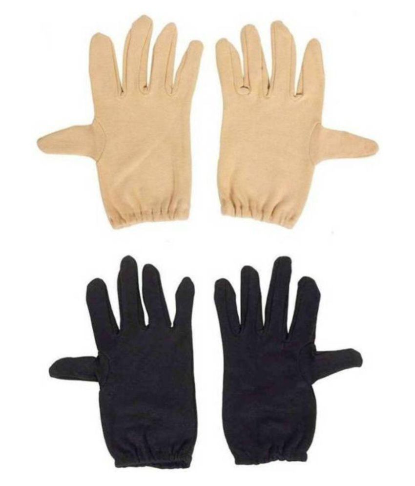     			Tahiro Beige & Black Cotton Gloves - Pack Of 2