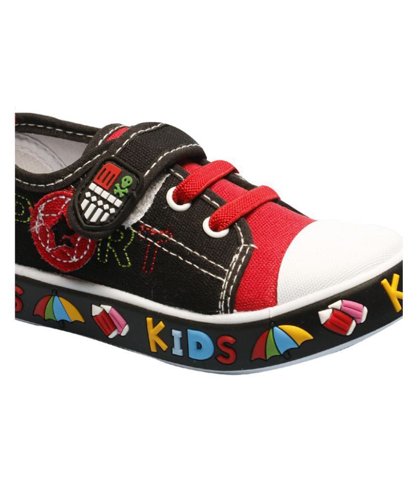 Little Soles Black and Red Canvas Shoes With a Star Motif and Stickers on Sole Price in India