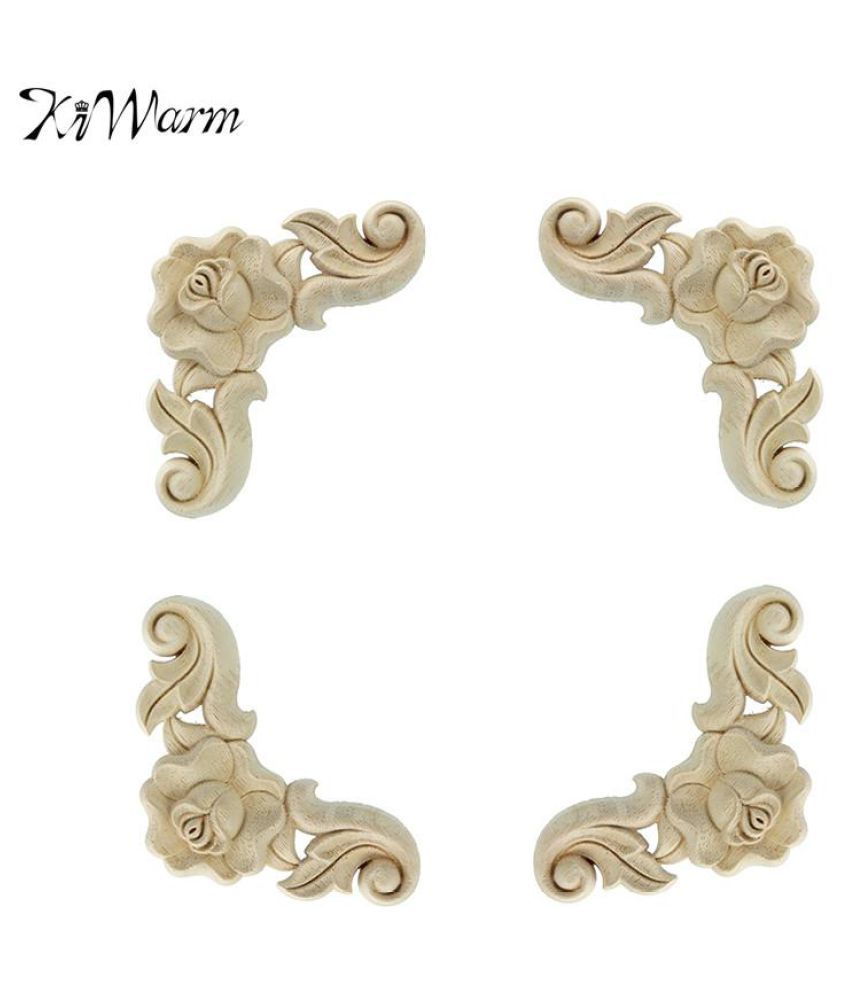 Kiwarm 1pc Floral Wood Carved Decal Corner Applique Frame
