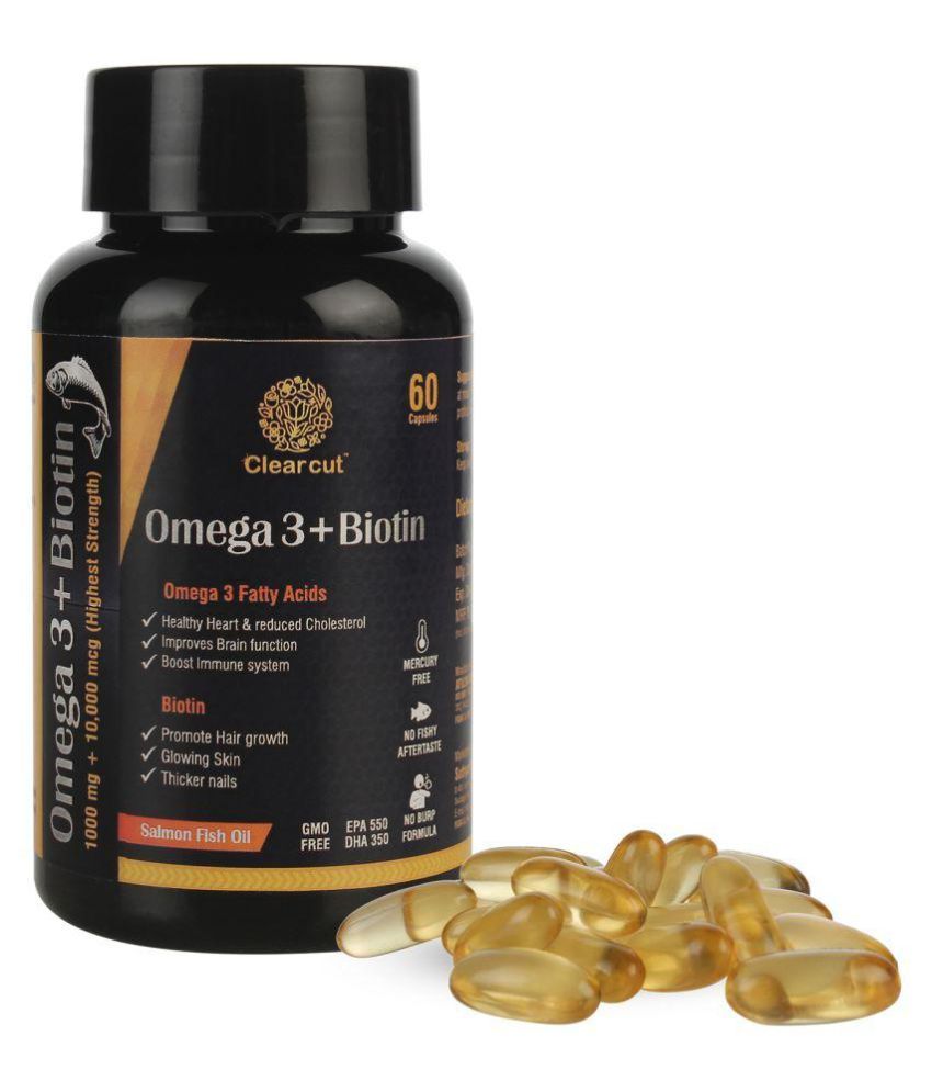 Clearcut Omega 3 + Biotin (1000 mg + 10,000 mcg) Highest strength, Fish oil  Capsule 60 no.s: Buy Clearcut Omega 3 + Biotin (1000 mg + 10,000 mcg)  Highest strength, Fish oil Capsule 60 no.s at Best Prices in India -  Snapdeal