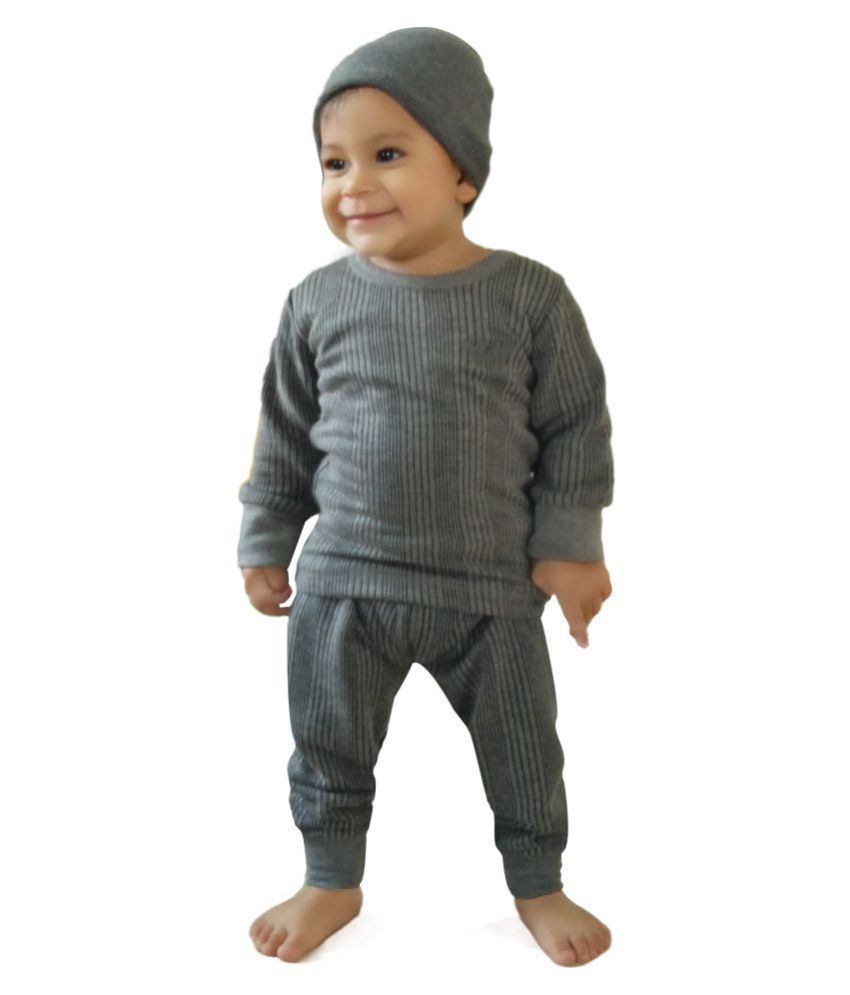     			HAP Kings Round Neck Grey Melange Winter Thermal Set of Top Trouser for Kids /Thermal for Boys and Girls
