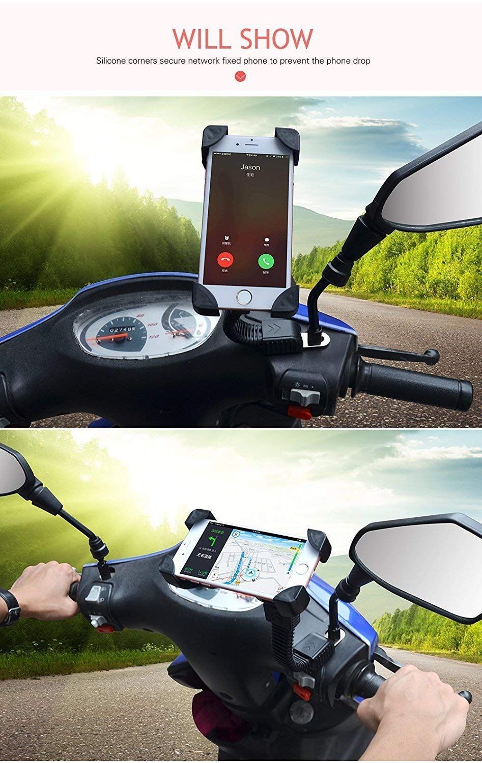 motorcycle mirror phone mount