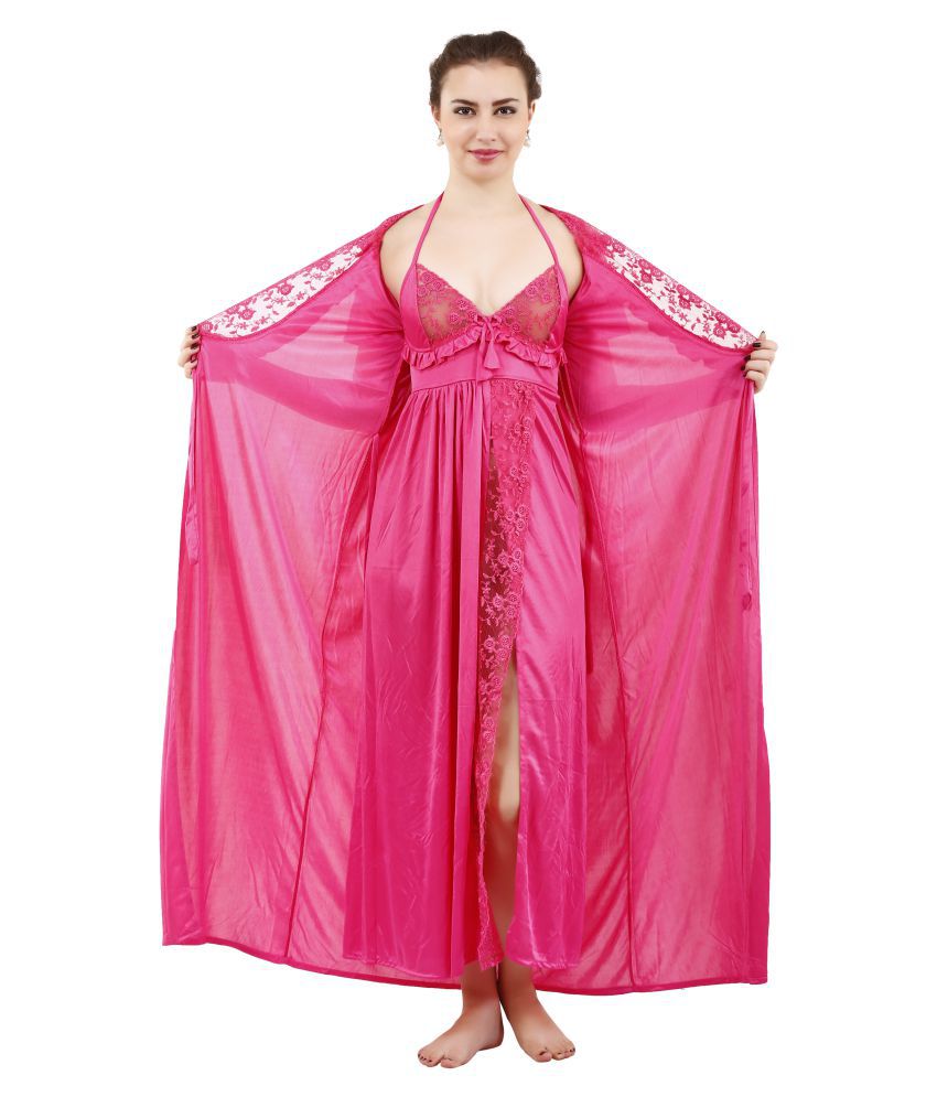     			Romaisa Satin Nighty & Night Gowns - Pink