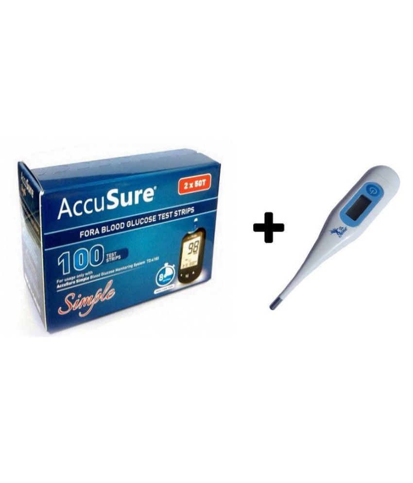     			Accusure 100 Glucometer Strips With Free MT-32 Thermometer