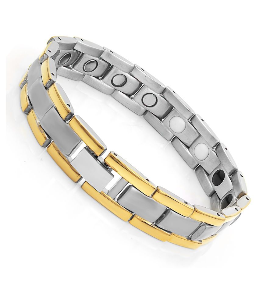 Magnaz Bio Magnetic Titanium Plated Golden Silver Bracelet Magnetic ...