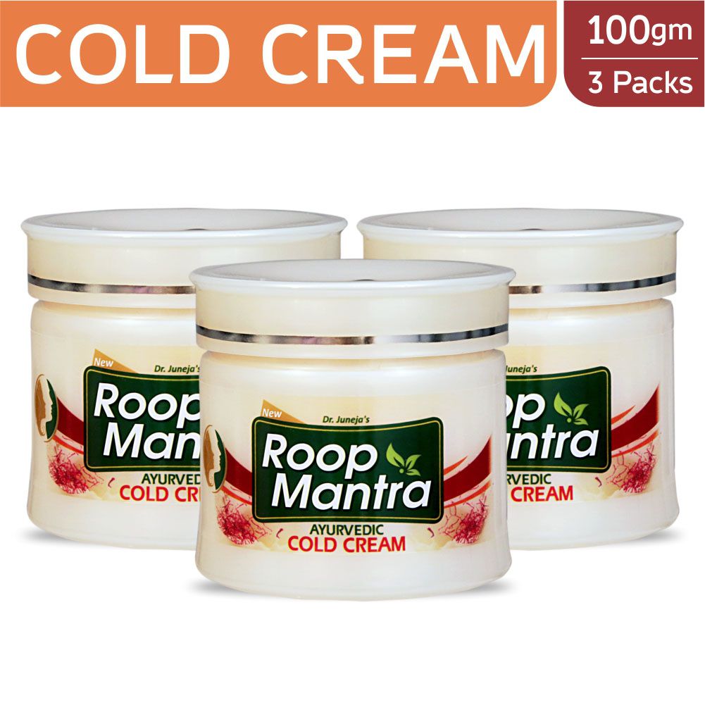 Roop Mantra Cold Cream 100gm, Pack of 3 (NON STICKY COLD CREAM, Moisturizing Cream with Natural Ingredients, Kesar Malai Body Cream)