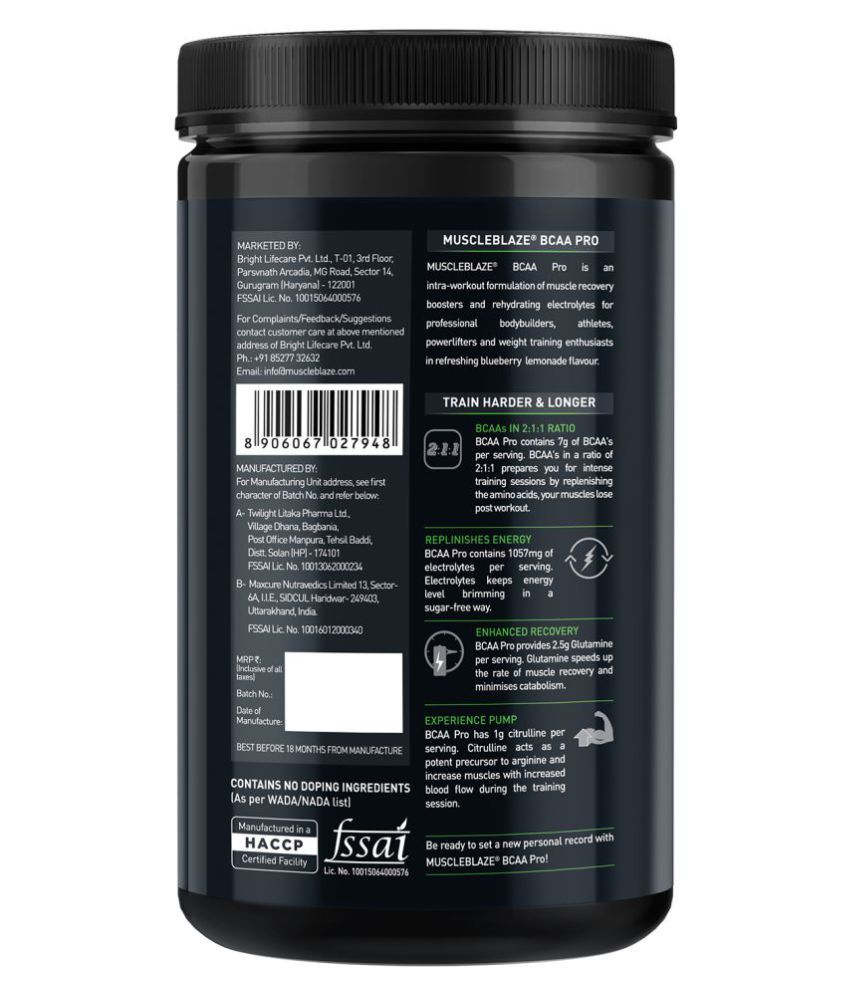 MuscleBlaze BCAA Pro, Intra Workout, 7g Vegan BCAAs, 2.50 g Glutamine