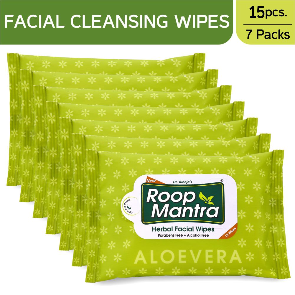 Roop Mantra Herbal Facial Wipes (15 Pcs X 7 Packs), Hand & Mouth Wipes