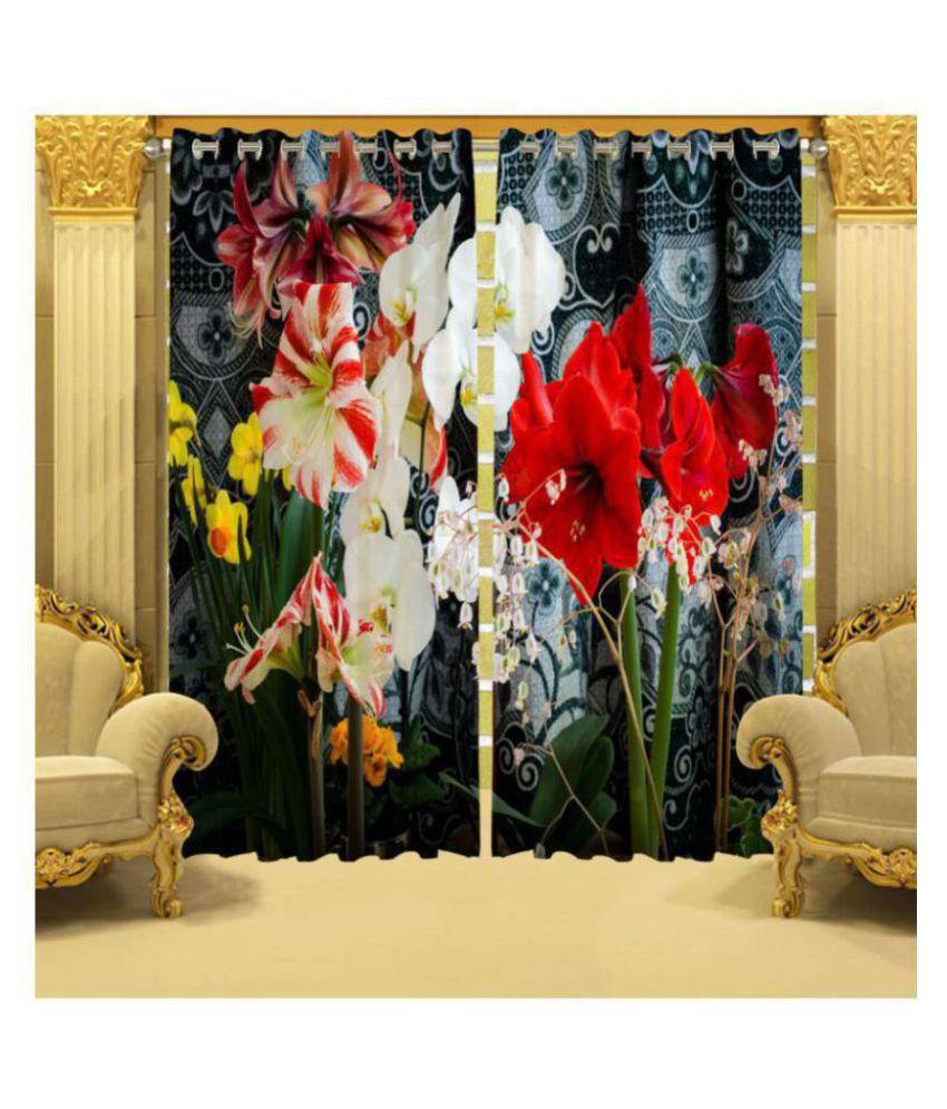     			indiancraft Set of 2 Window Semi-Transparent Eyelet Polyester Curtains Multi Color