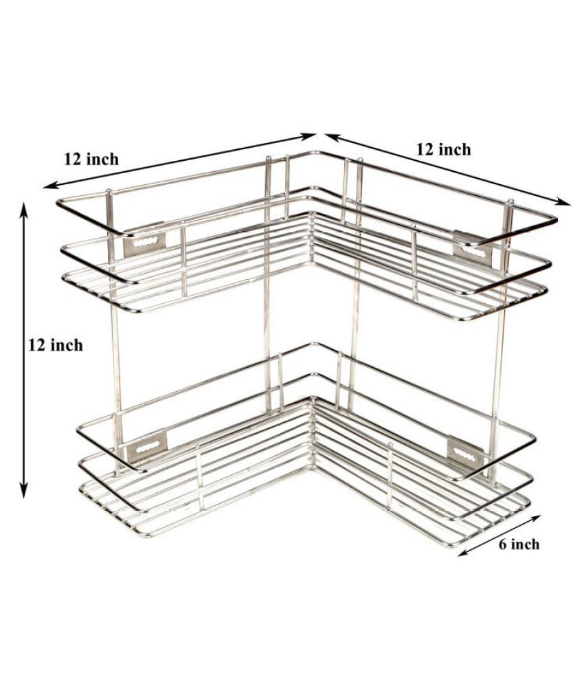 Gehwara Stainless Steel 30x30x30 CM Multipurpose 2 Tier Corner Shelf (Bathroom Cabinet/Toothbrush...