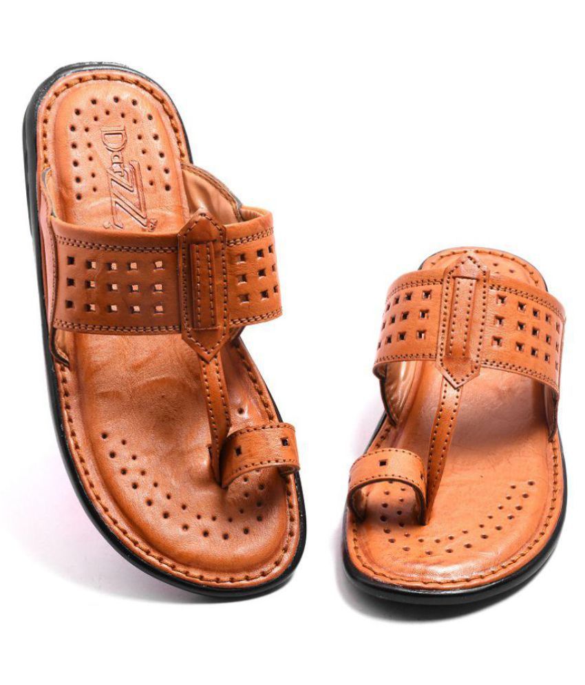 Buy DATZZ Camel Leather Slippers Online 