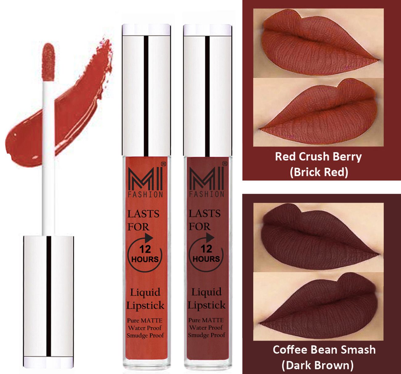     			MI FASHION Liquid Lipstick Brick Red,Dark Brown 3 ml Pack of 2