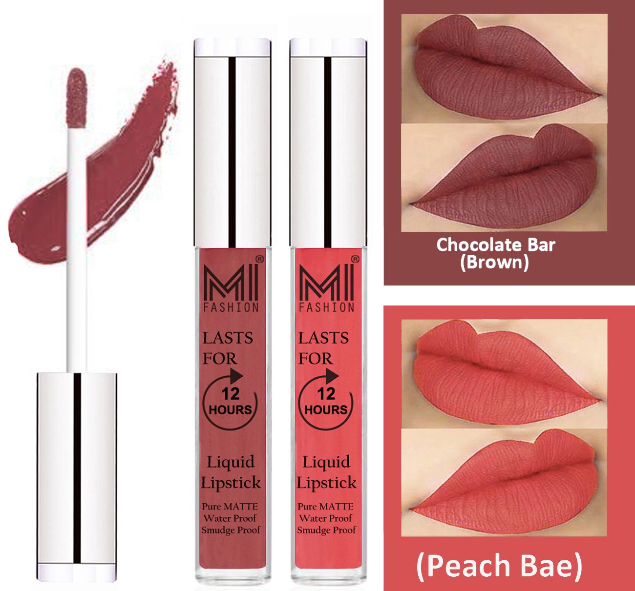     			MI FASHION Liquid Lipstick Brown,Peach Bae 3 ml Pack of 2