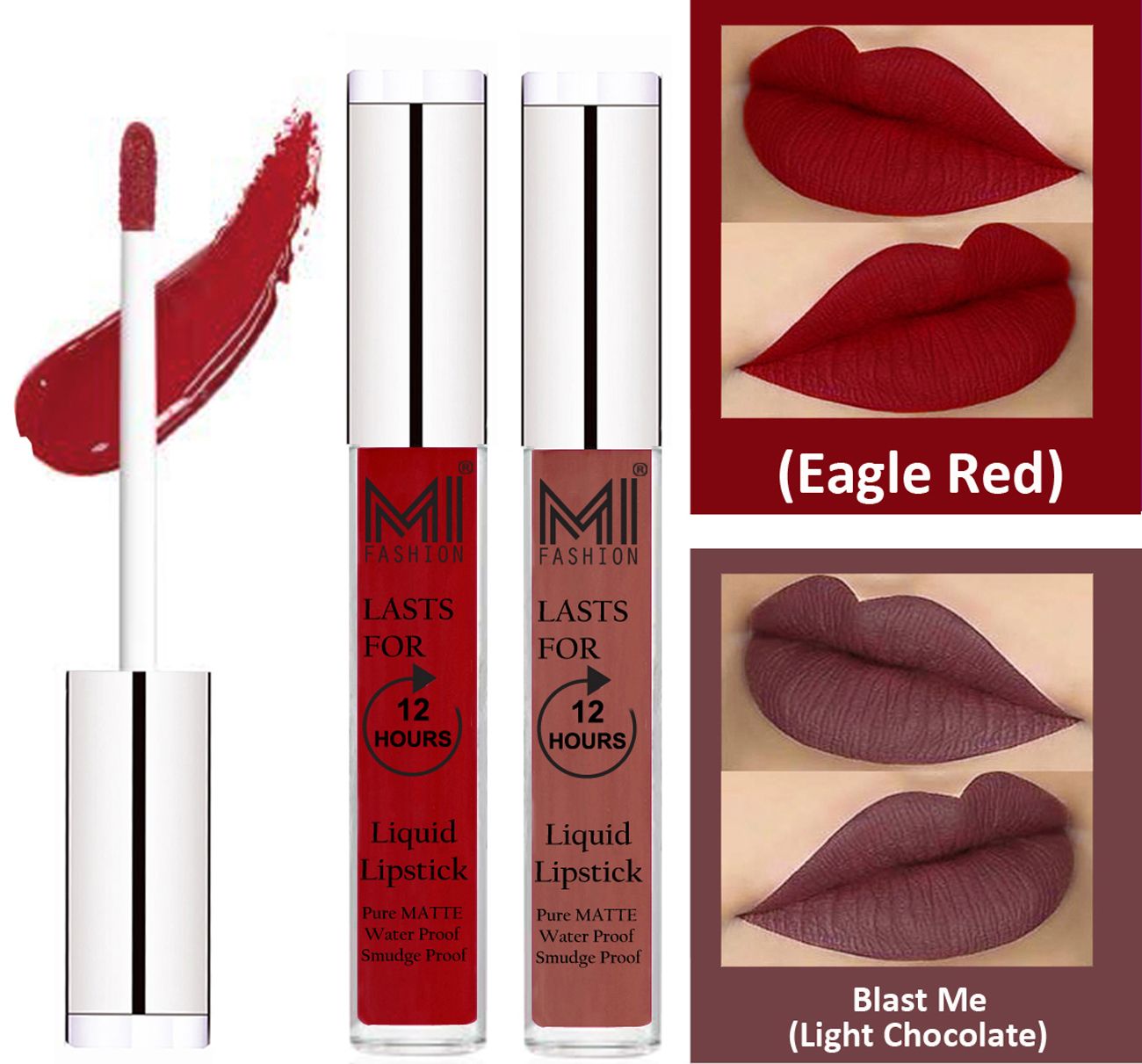     			MI FASHION Liquid Lipstick Eagle Red,Light Chocolate  3 ml Pack of 2