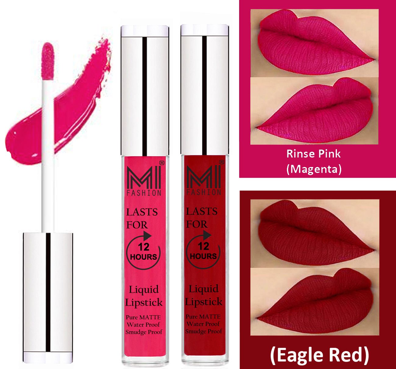     			MI FASHION Liquid Lipstick Magenta,Eagle Red Pack of 2