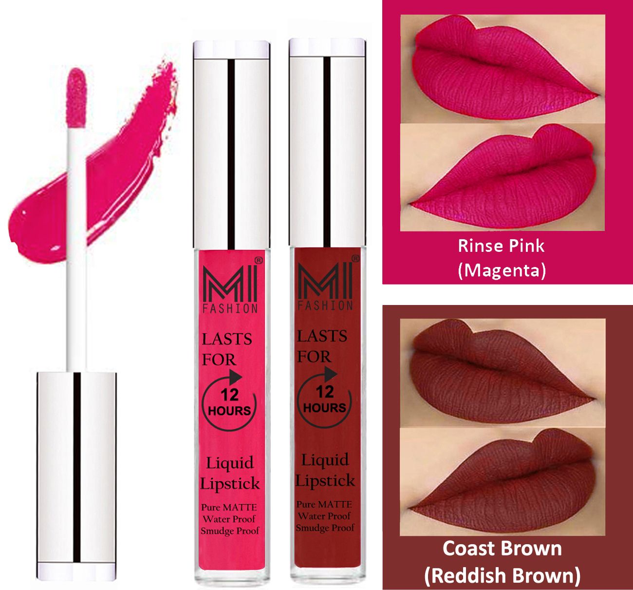     			MI FASHION Liquid Lipstick Magenta,Coast Brown 3 ml Pack of 2