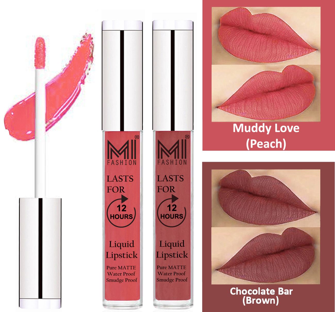     			MI FASHION Liquid Lipstick Peach,Brown 3 ml Pack of 2