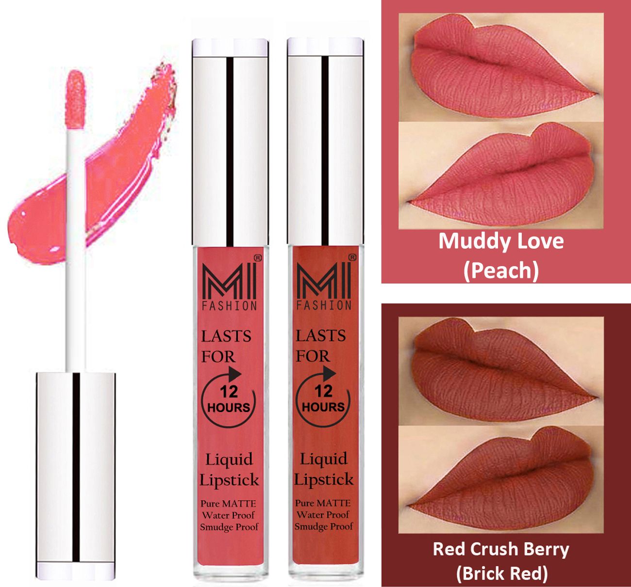     			MI FASHION Liquid Lipstick Peach,Brick Red Pack of 2